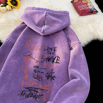 Men Washed Hoodies Harajuku Style Hooded Sweatshirts Letter Graffiti Sweatshirt Gothic 8 Colors Vintage Male Hoodie Y2k Women